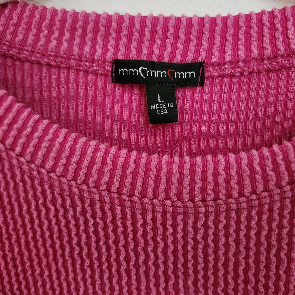 Bright Pink Ribbed Ruffle Sleeve Cropped Knit Top - Picture 4 of 7